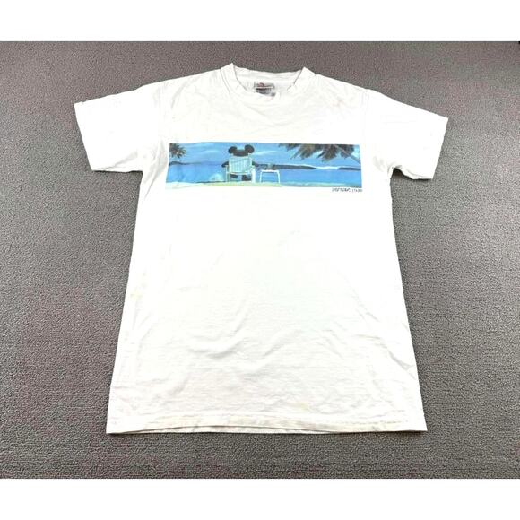 The Disney Store Small White Mickey Mouse Paradise Found Beach T Shirt - Picture 1 of 12